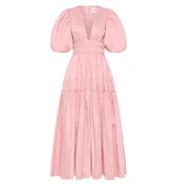 Aje Fallingwater Gathered Midi Dress Chalk Pink Size AU 6  for rent on The Volte - image 5