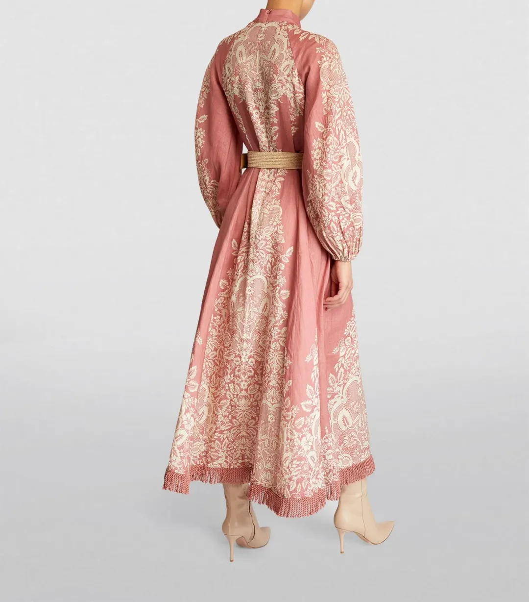 Zimmermann Pattie Fringed Midi Dress Rose Baroque Floral Size 1 / AU 10 for rent on The Volte - main image
