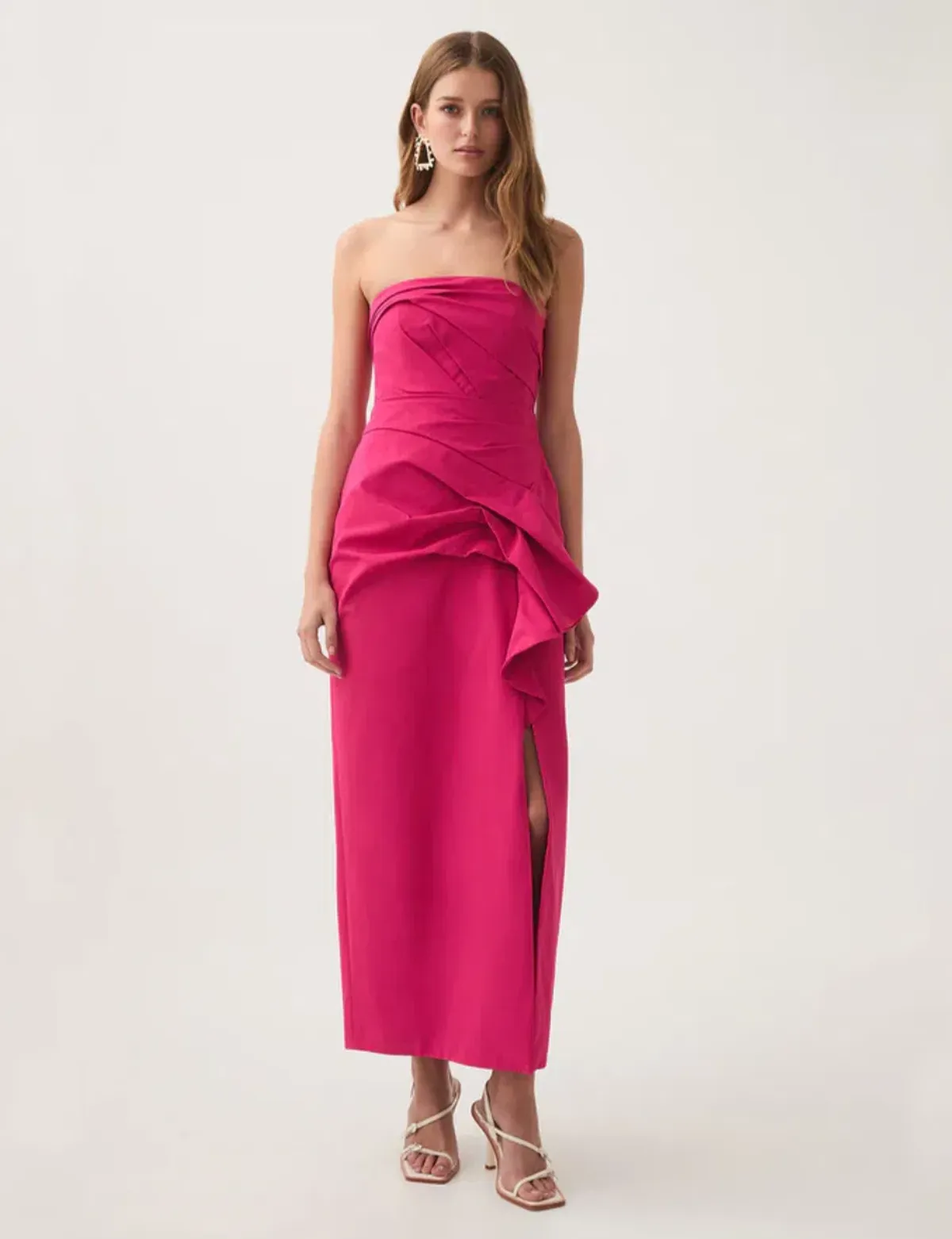 Aje Roma Draped Midi Dress Rich Magenta Size 6 for rent on The Volte - main image