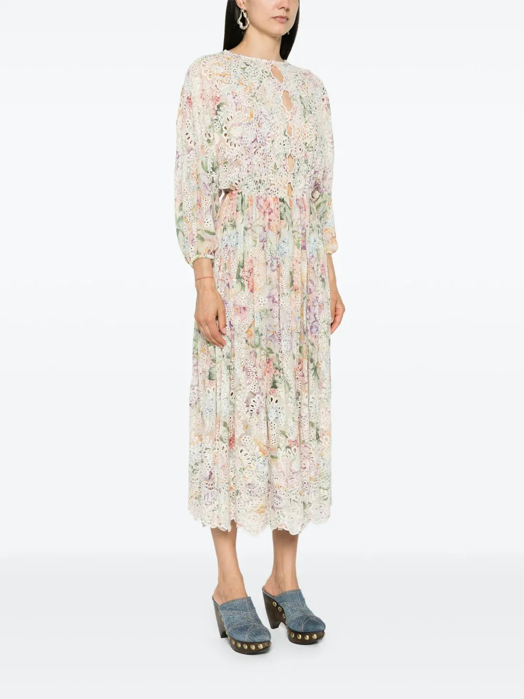 Zimmermann Halliday Embroidered Midi Dress Multi Watercolour Floral Size 1 / AU 10 for rent on The Volte - main image