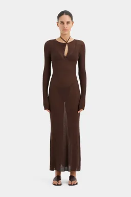 Sir the Label Emmeline Halterneck Long Sleeve Dress Chocolate Size 0 / AU 6 for rent on The Volte - image 1