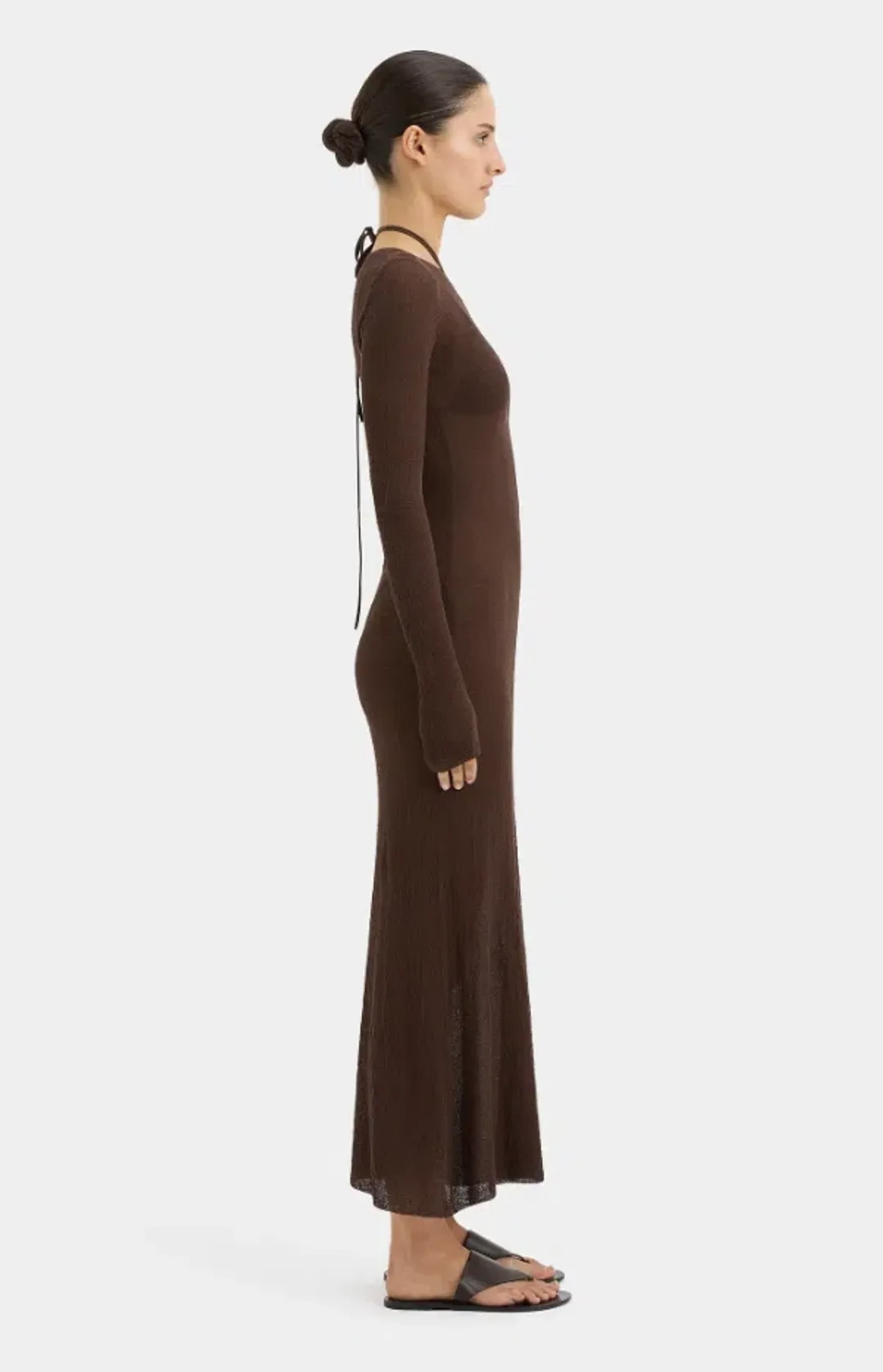 Sir the Label Emmeline Halterneck Long Sleeve Dress Chocolate Size 0 / AU 6 for rent on The Volte - main image