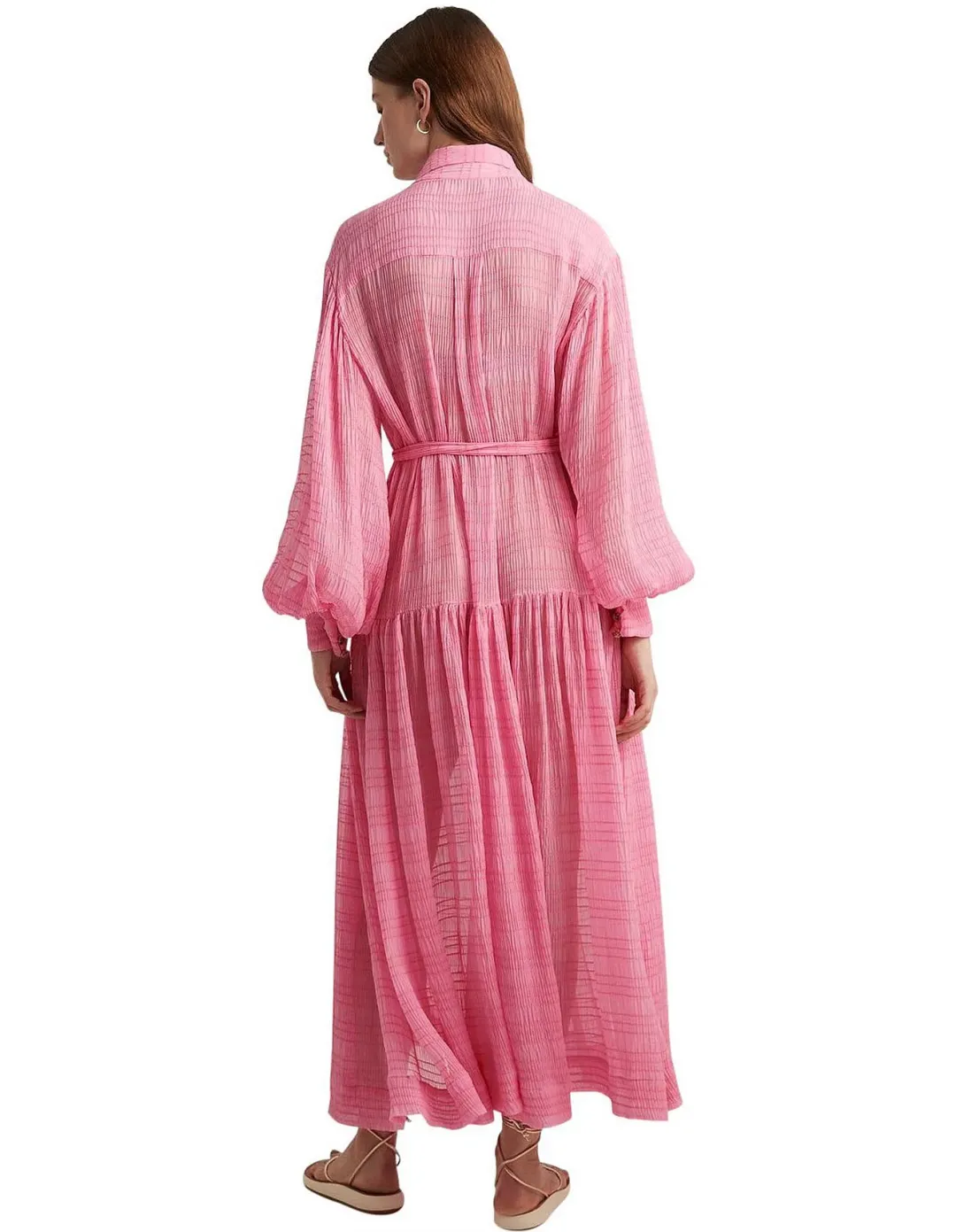 Alemais Antonella Silk Embroidered Shirt Maxi Dress Pink Size 6 AU for rent on The Volte - main image