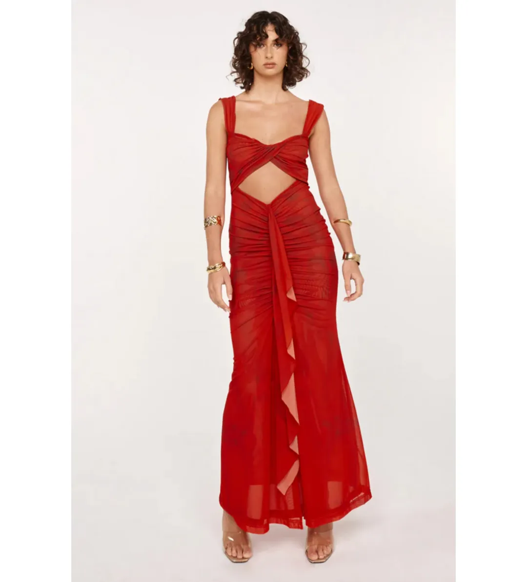 She is OLLÁ Imogen Dress Cherry Red Size 12 for rent on The Volte - main image