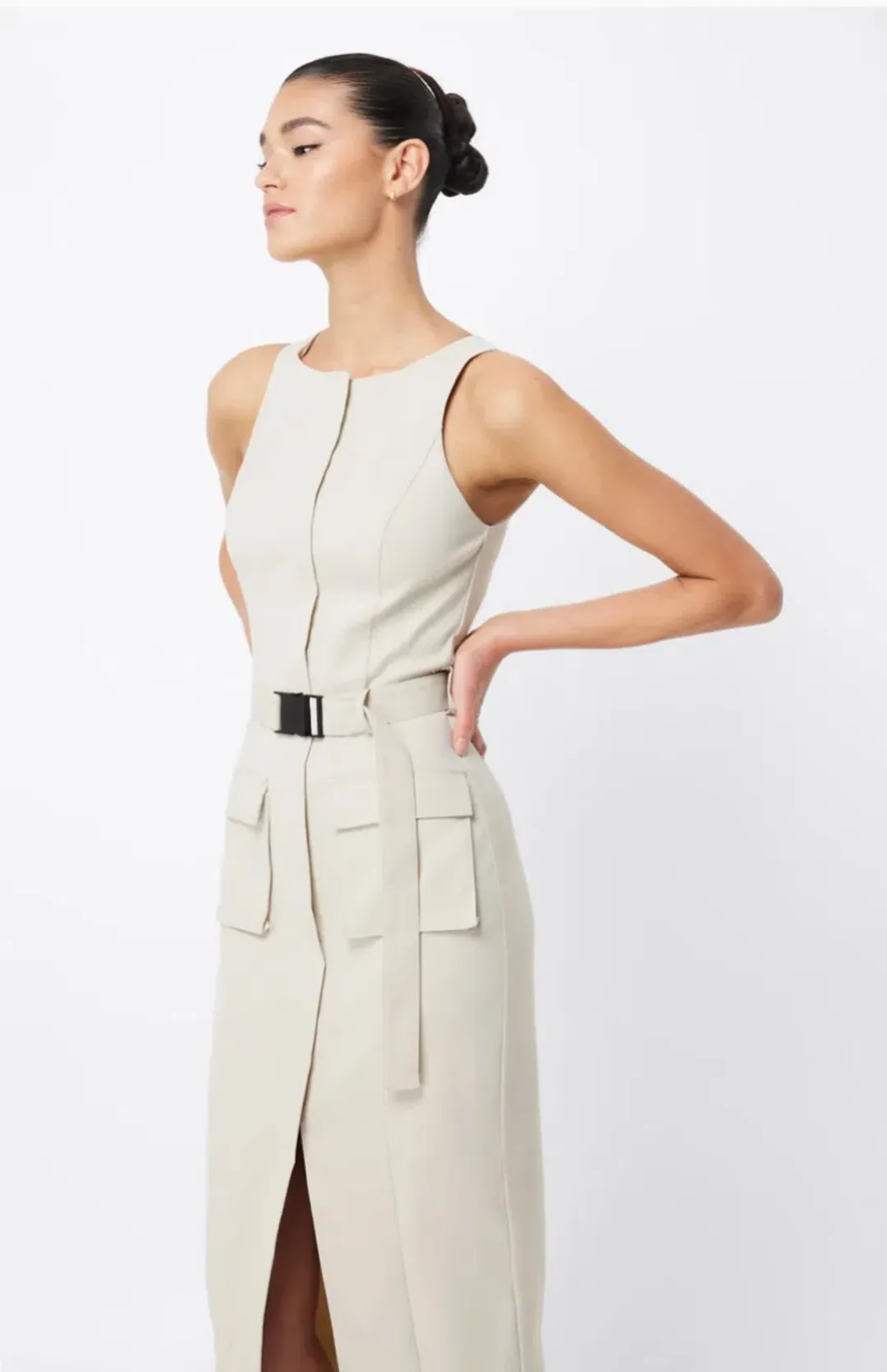 MOSSMAN BEIGE ON HIATUS MIDI SAFARI DRESS for rent on The Volte - main image