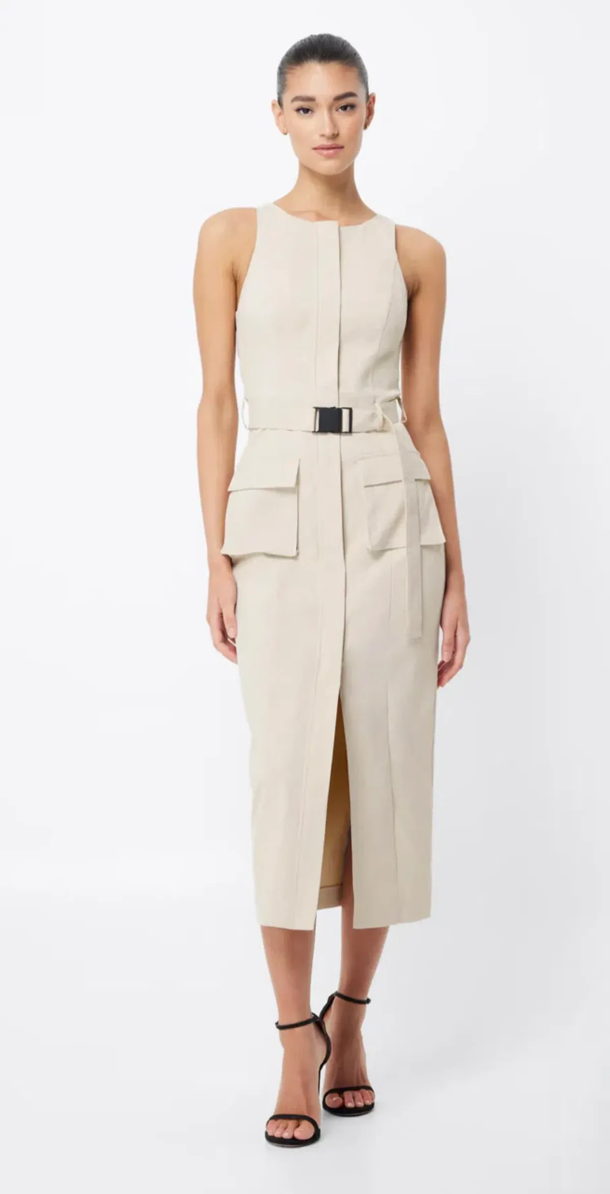 MOSSMAN BEIGE ON HIATUS MIDI SAFARI DRESS for rent on The Volte - main image