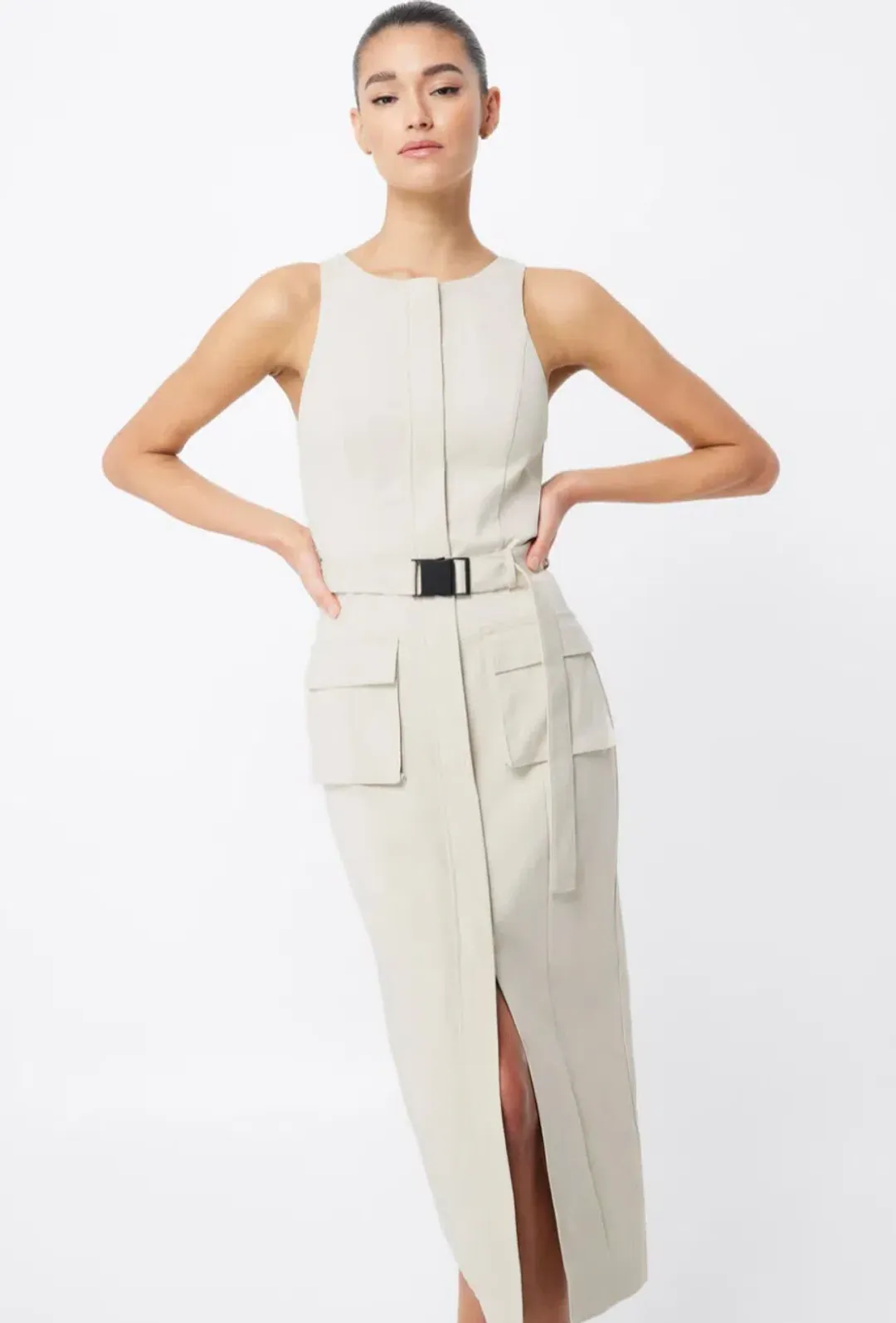 MOSSMAN BEIGE ON HIATUS MIDI SAFARI DRESS for rent on The Volte - main image
