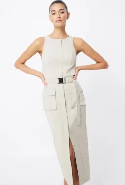 MOSSMAN BEIGE ON HIATUS MIDI SAFARI DRESS for rent on The Volte - image 4