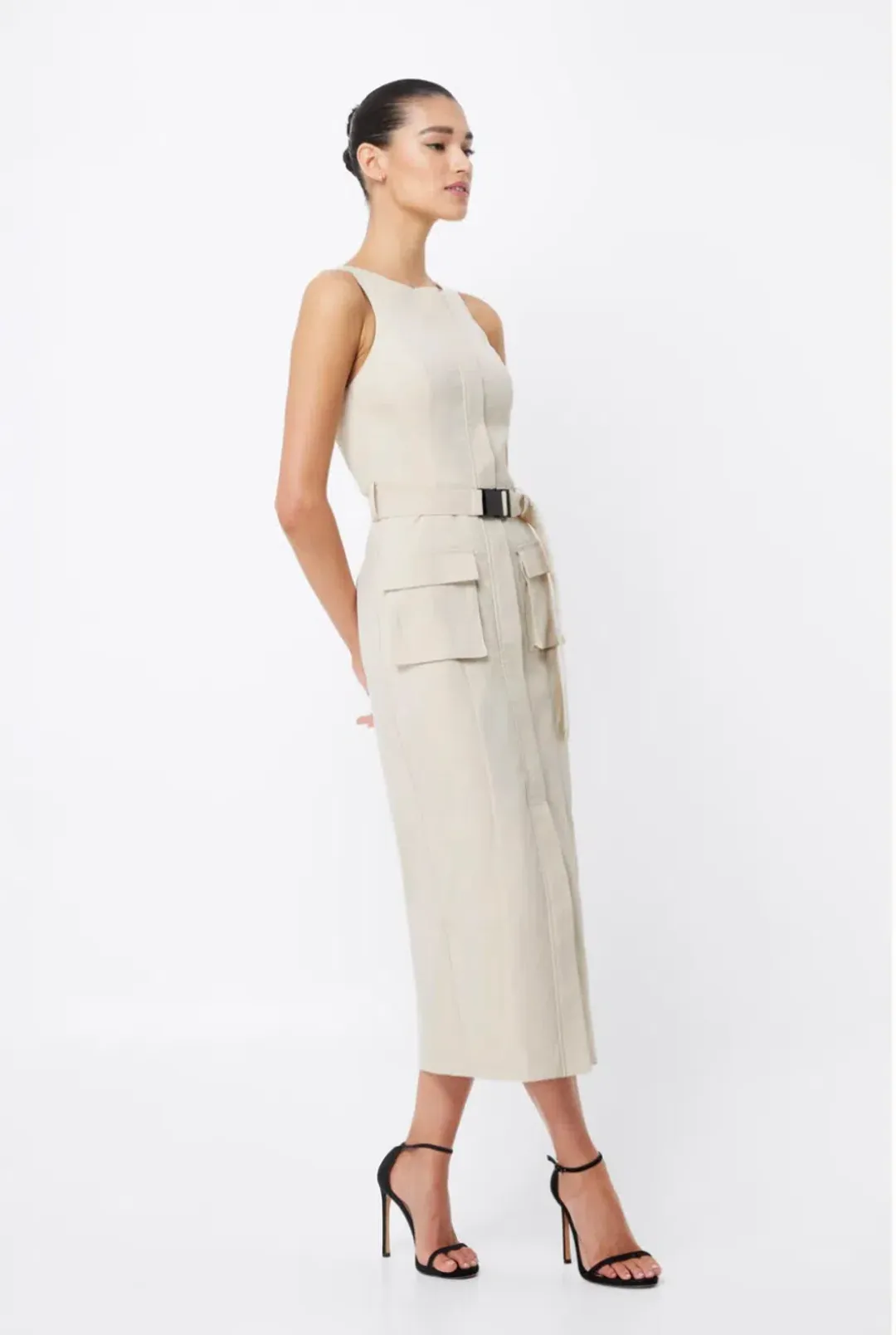 MOSSMAN BEIGE ON HIATUS MIDI SAFARI DRESS for rent on The Volte - main image