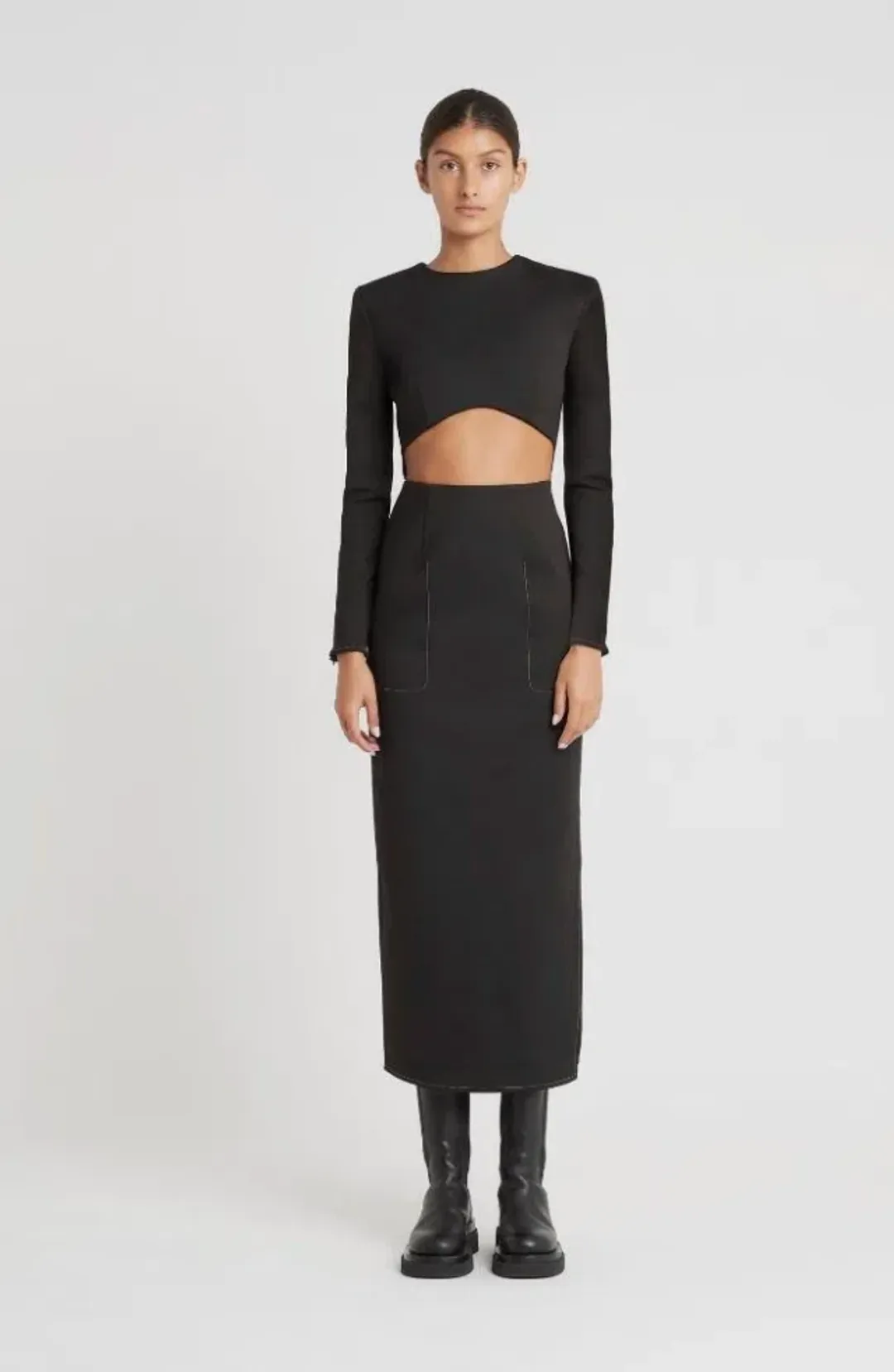 Sir the Label Maxe Black Long Sleeve Cutout Waist Midi Dress size 0 for rent on The Volte - main image