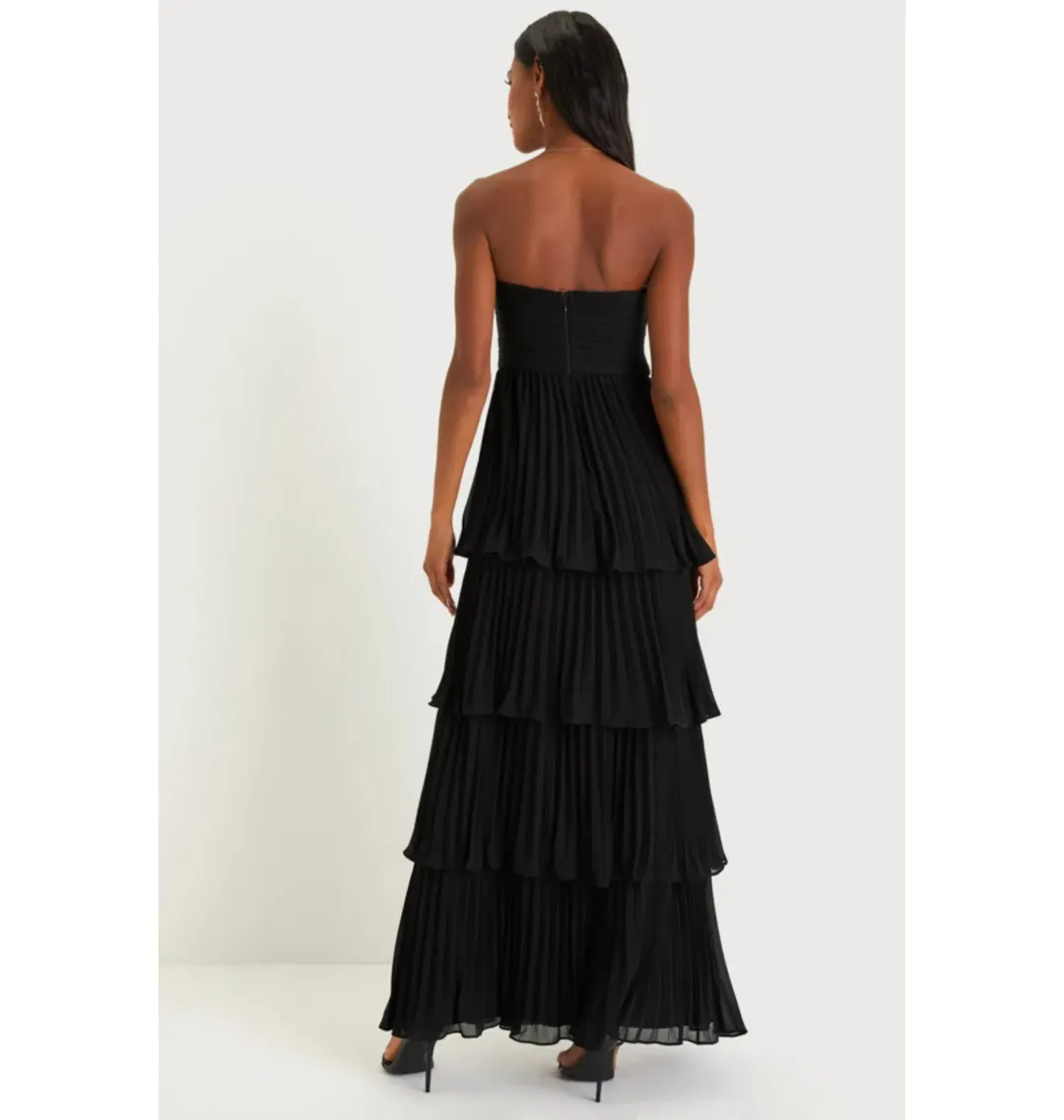 Lulus Seriously Sensational Strapless Tiered Maxi Dress Black Size AU 6 for rent on The Volte - main image