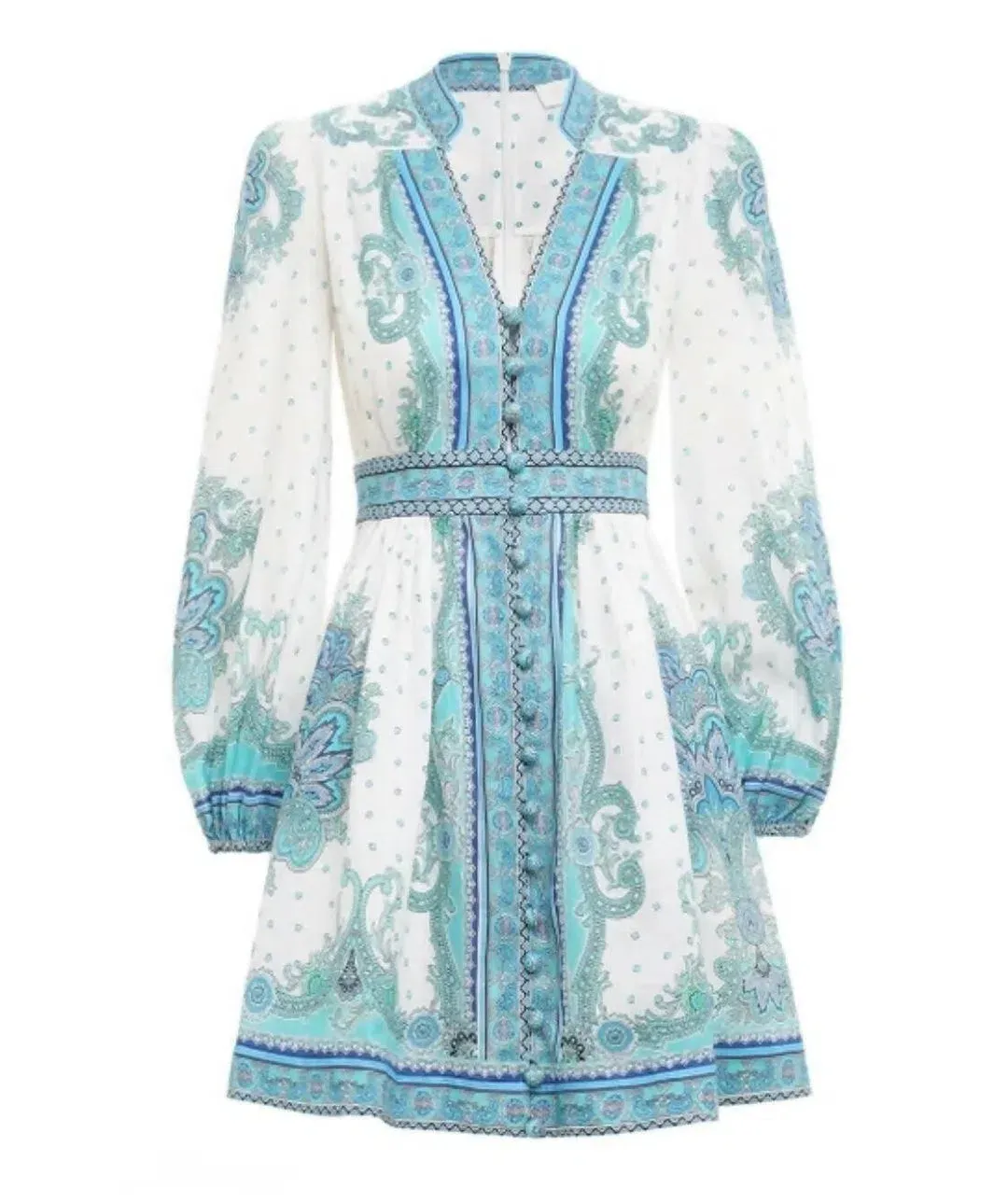 Zimmermann Bells Paisley Short Dress Blue Paisley Size 2 / AU 12 for rent on The Volte - main image
