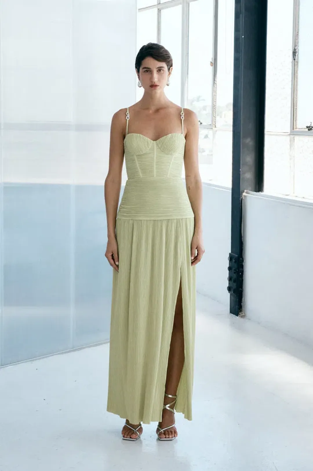 Manning Cartell Double Time Pleat Dress Pistachio Size 10 for rent on The Volte - main image