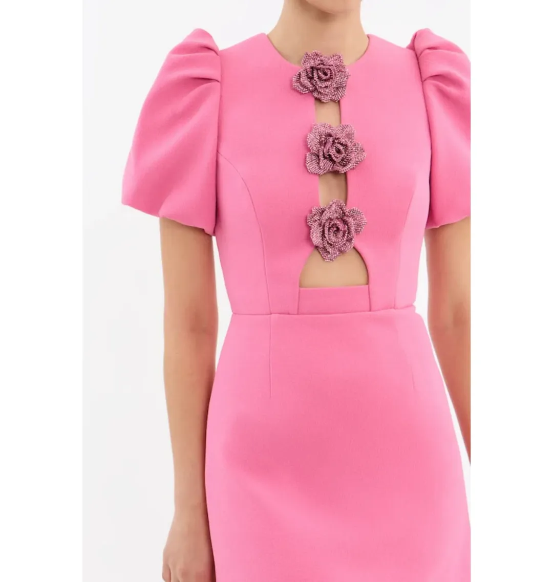 Rebecca Vallance Aubree Flower Mini Dress in Rose Size AU 8 for rent on The Volte - main image