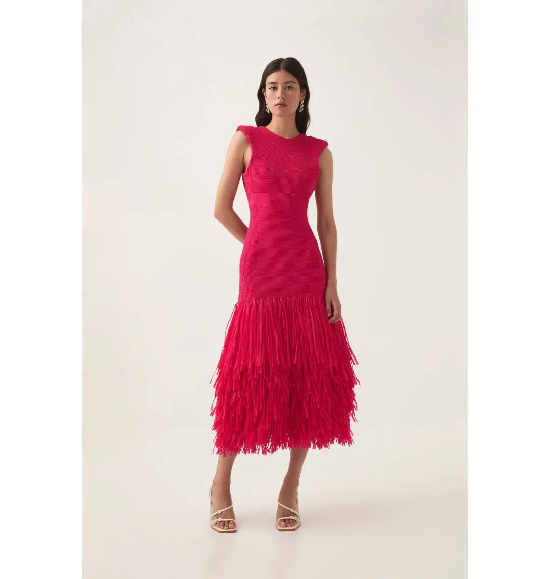 Aje Rushes Raffia Knit Midi Dress Deep Fuschia Size XS / AU 8  for rent on The Volte - main image