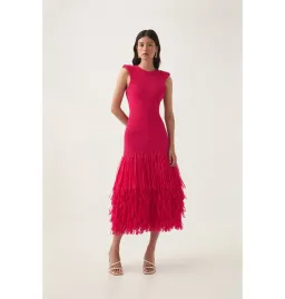 Aje Rushes Raffia Knit Midi Dress Deep Fuschia Size XS / AU 8  for rent on The Volte - image 2
