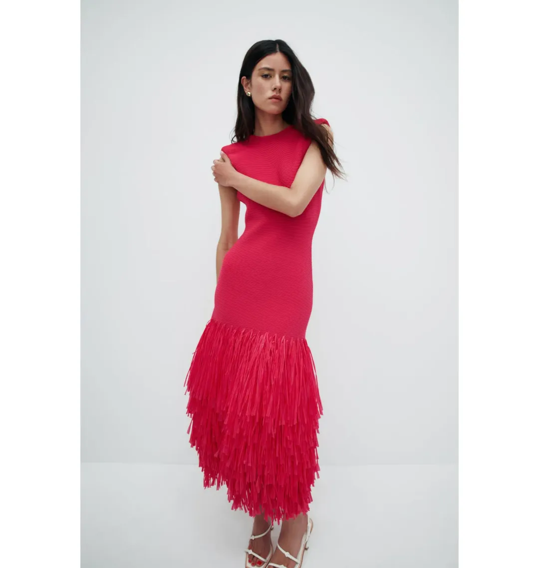 Aje Rushes Raffia Knit Midi Dress Deep Fuschia Size XS / AU 8  for rent on The Volte - main image