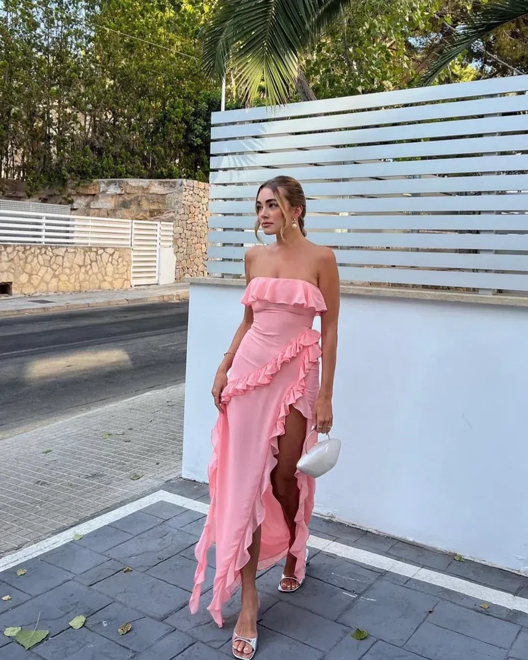 House of CB Ruffle Strapless Maxi Dress Apricot Size XS / AU 6 for rent on The Volte - main image
