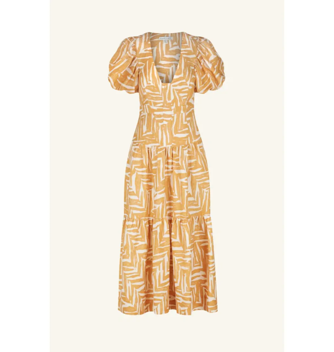 Shona Joy Imani Plunged Short Sleeve Midi Dress in Ivory/Ginger Size AU 18 for rent on The Volte - main image