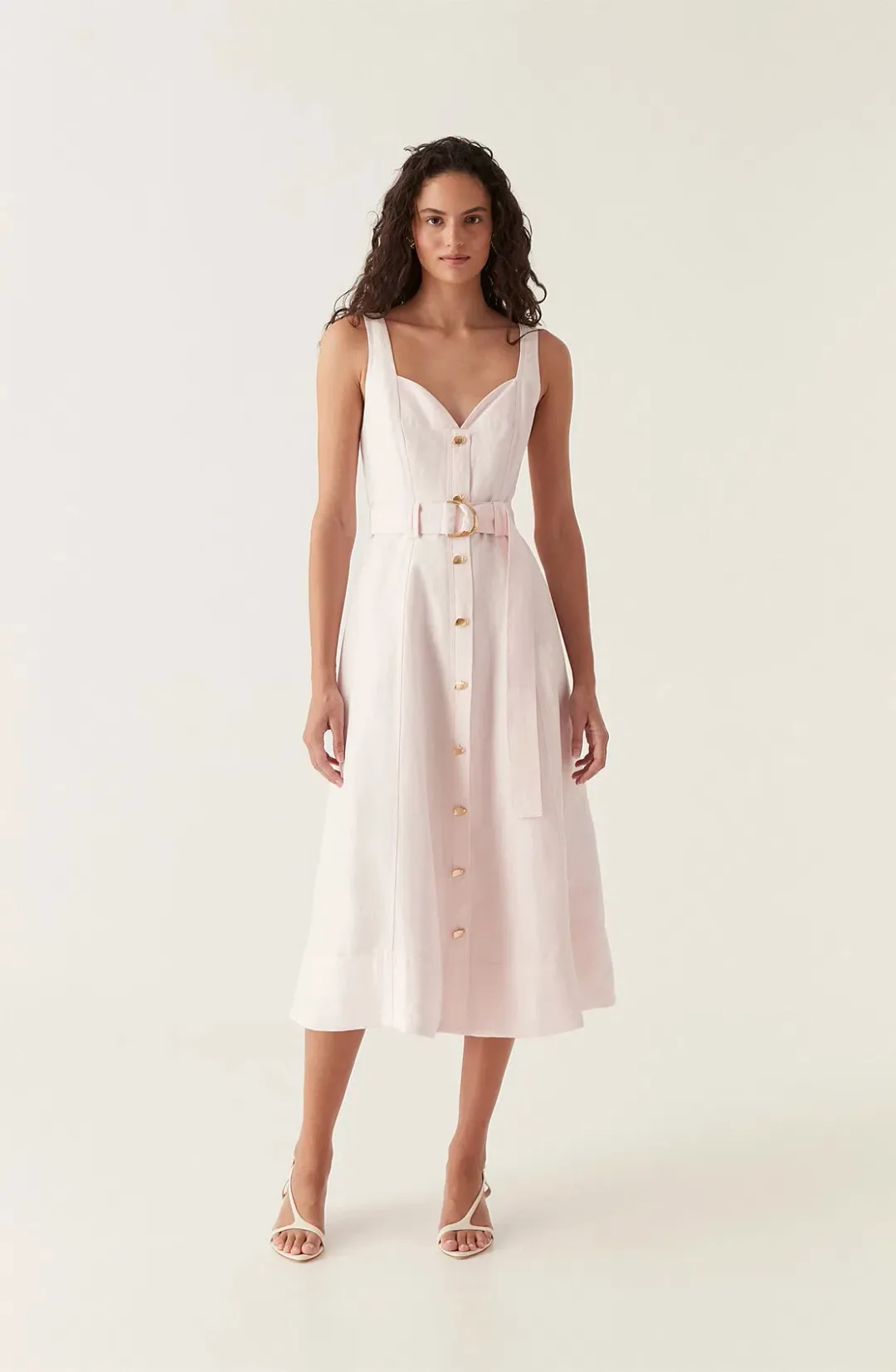 Aje Clay Belted Midi Dress in Pastel Pink Size 6 for rent on The Volte - main image