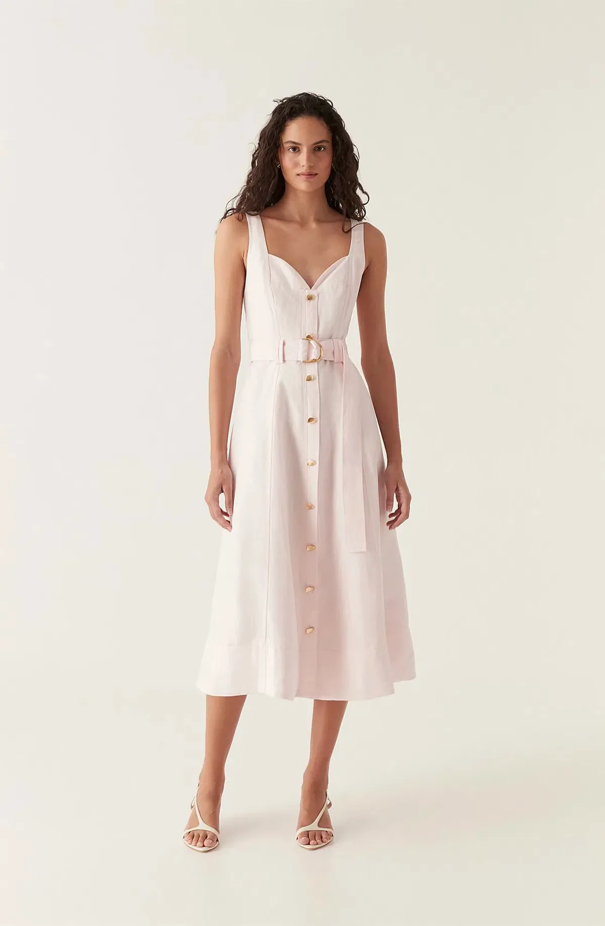 Aje Clay Belted Midi Dress in Pastel Pink Size 6 for rent on The Volte - main image