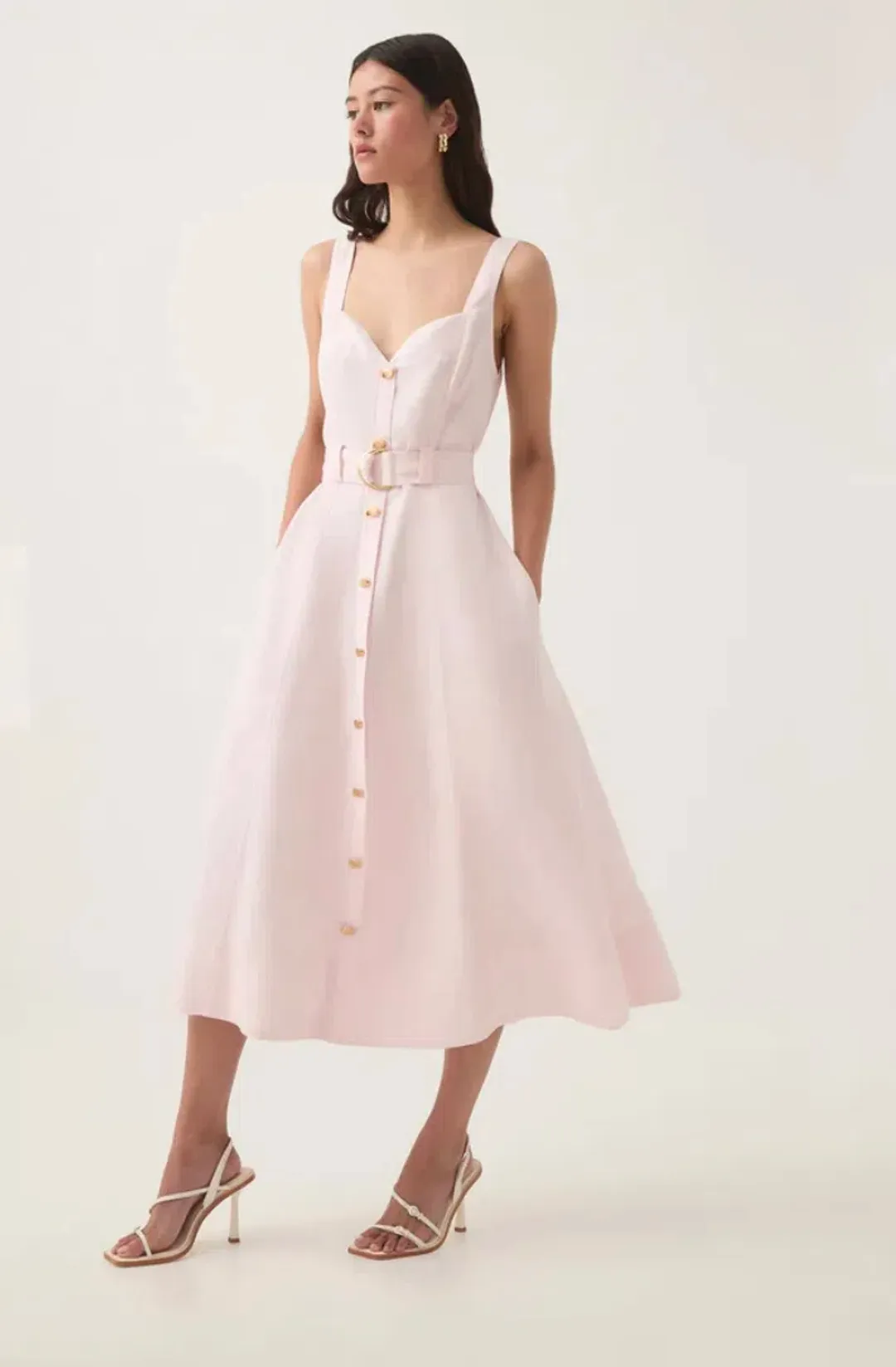 Aje Clay Belted Midi Dress in Pastel Pink Size 6 for rent on The Volte - main image