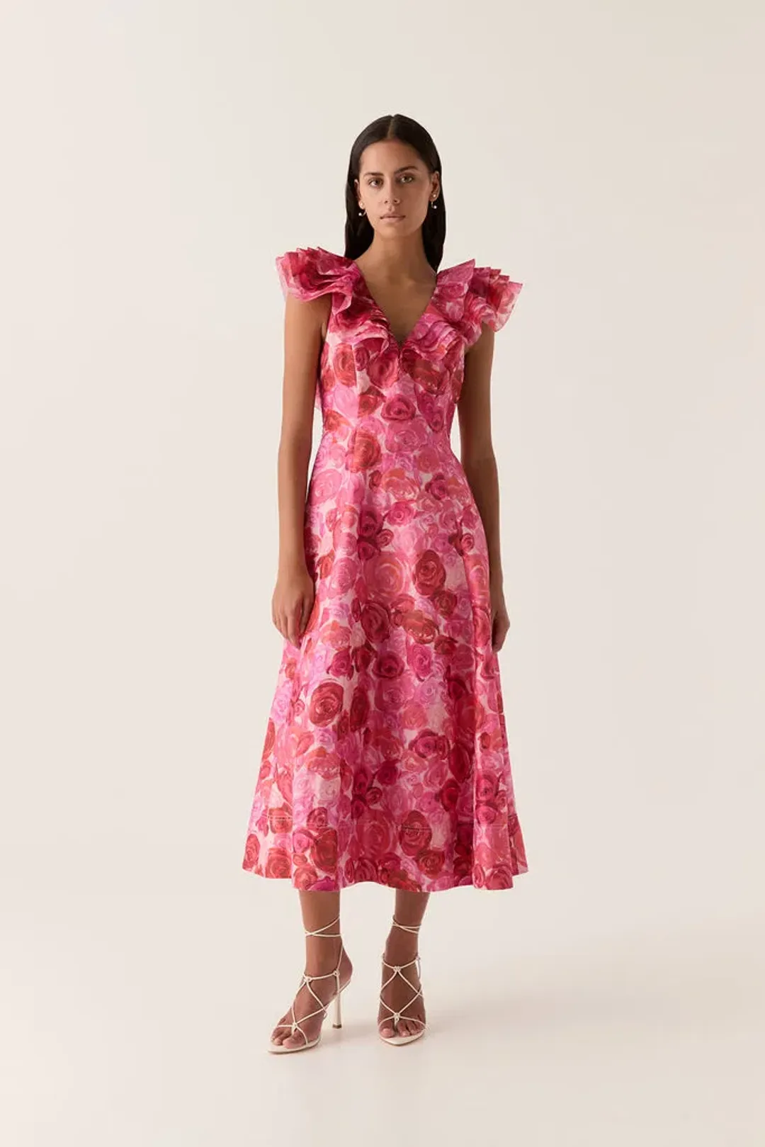 Aje Enchanted Plunge Midi Dress Misty Rose Size 8 for rent on The Volte - main image