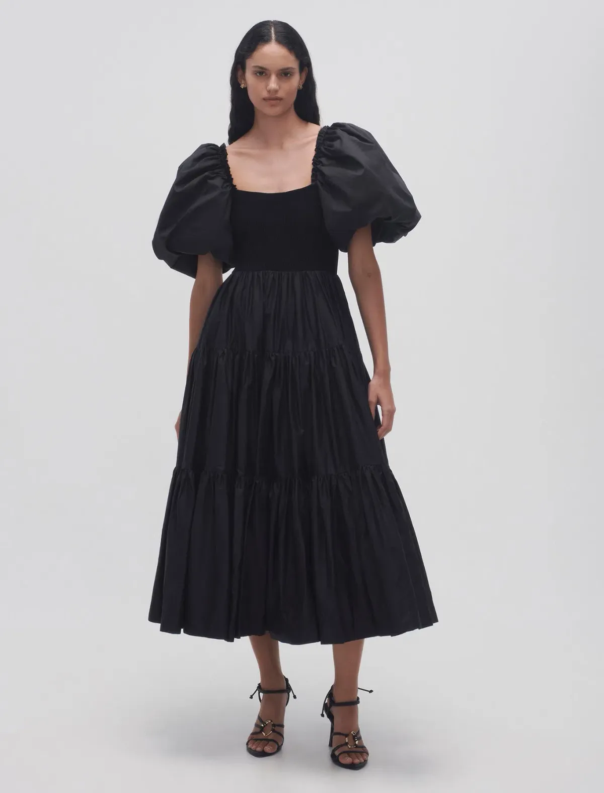 Aje Casa Puff Sleeve Midi Dress in Black Size 12 for rent on The Volte - main image