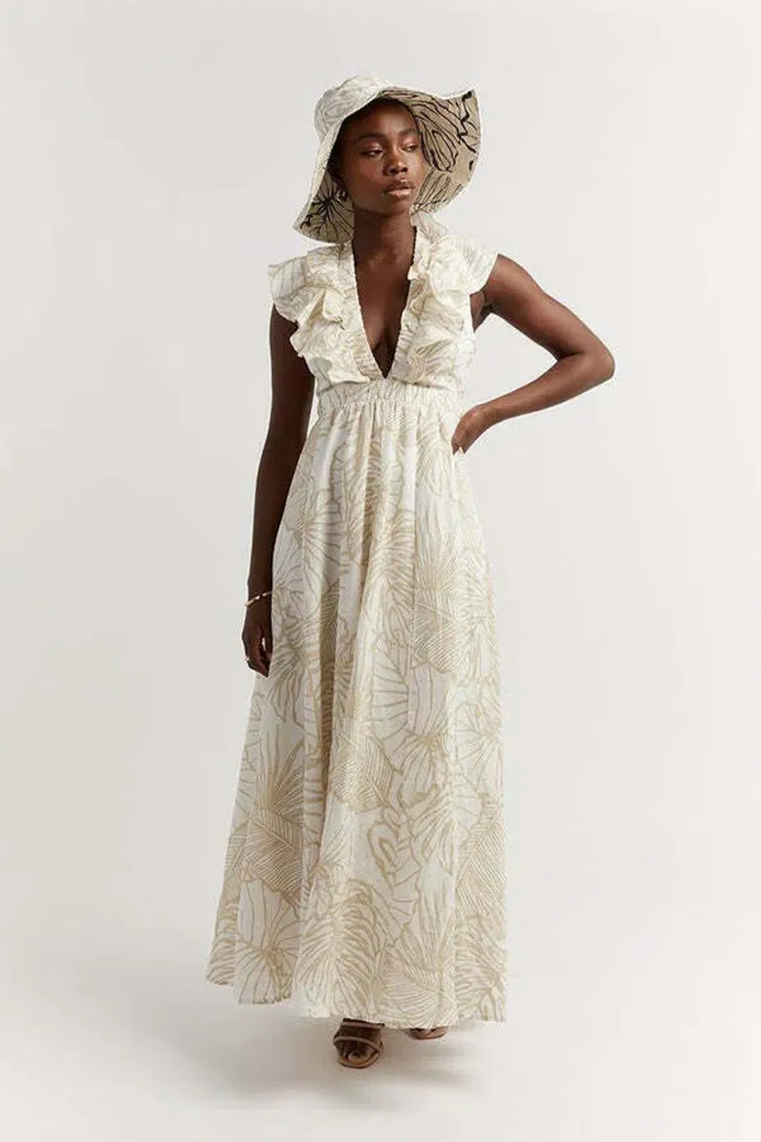 Dissh Malta Palm Frill Dress Print Size AU 8 for rent on The Volte - main image