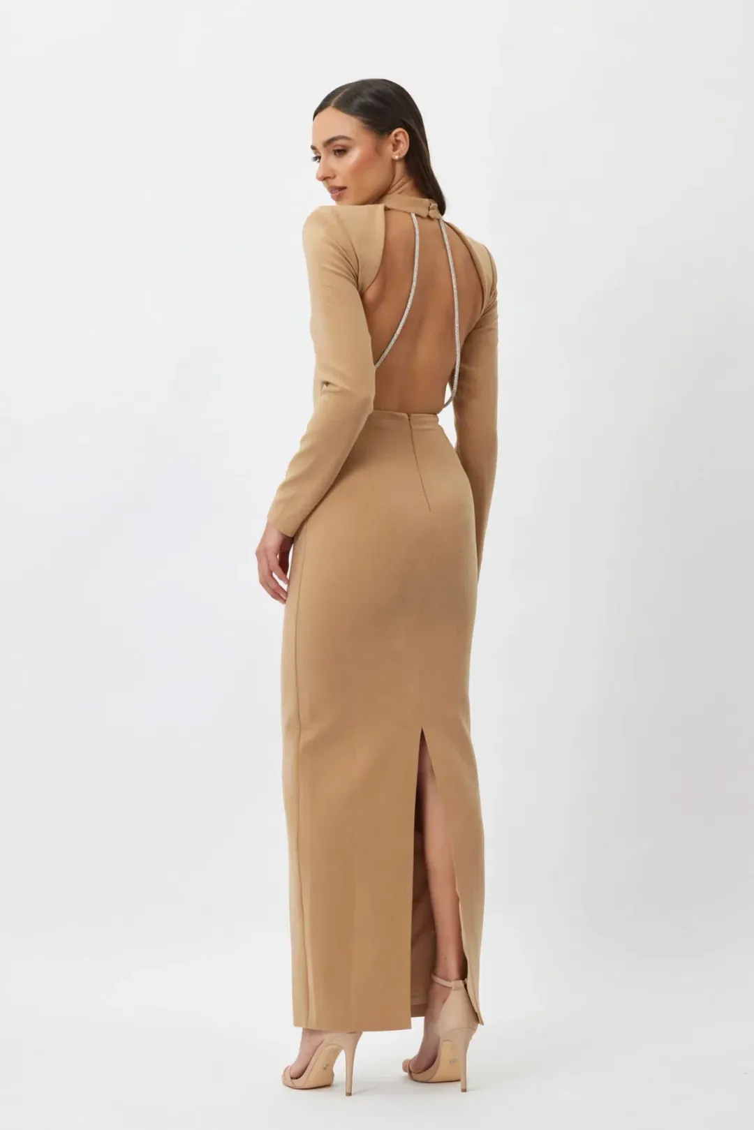 FOR SALE: BIANCA & BRIDGETT MACKENZIE BACKLESS DRESS BEIGE for rent on The Volte - main image