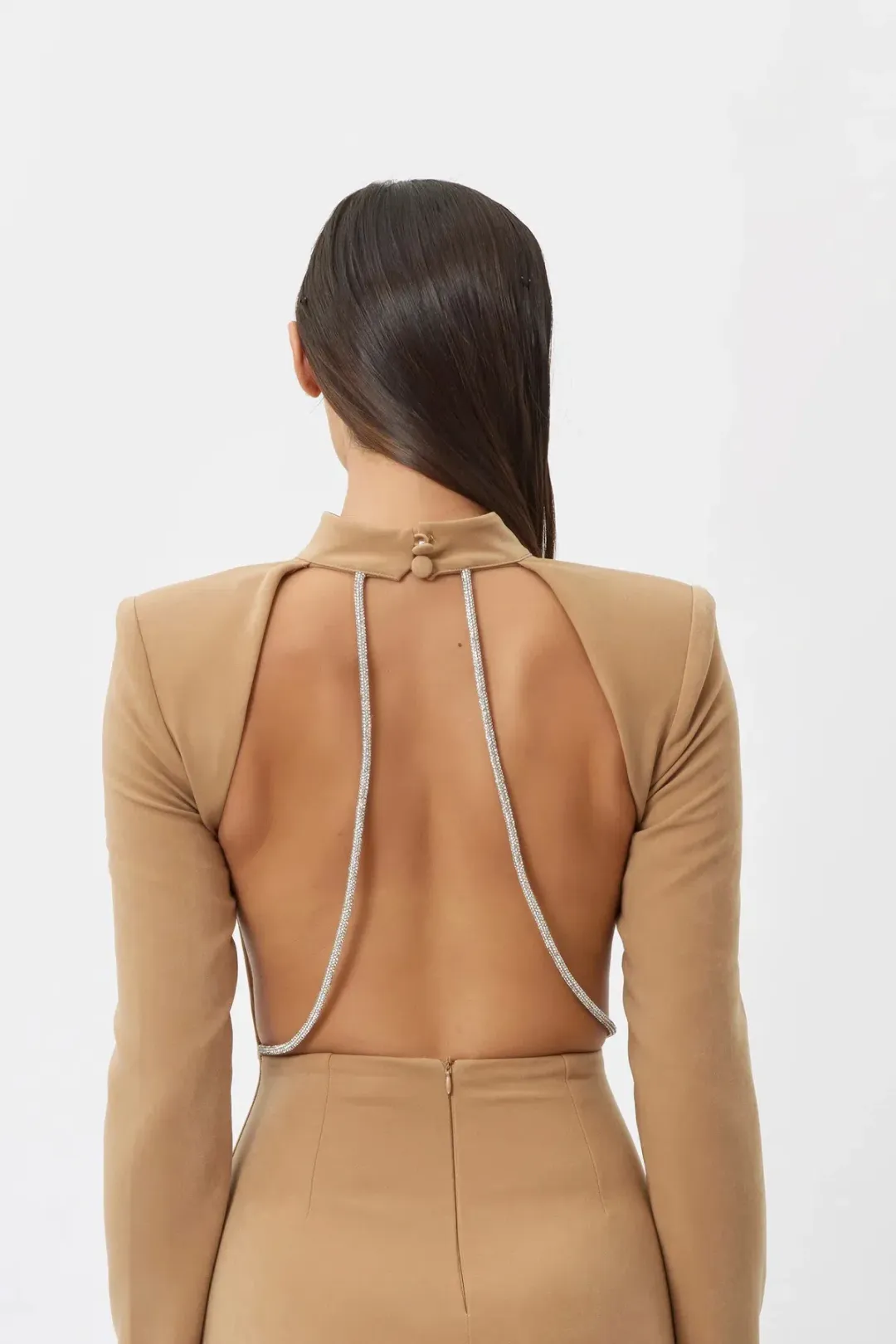 FOR SALE: BIANCA & BRIDGETT MACKENZIE BACKLESS DRESS BEIGE for rent on The Volte - main image