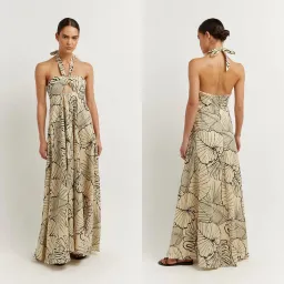 Dissh Malta Palm Linen Halter Maxi Dress size 8  for rent on The Volte - image 1