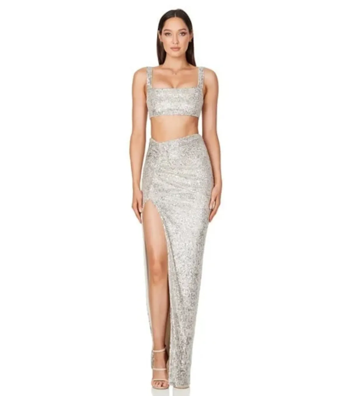 Nookie Liberty Crop + Skirt Set Silver Size S/Au 8 for rent on The Volte - main image