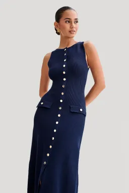 Meshki Sawyer Sleeveless Buttoned Maxi Dress Navy Size 10 for rent on The Volte - image 2