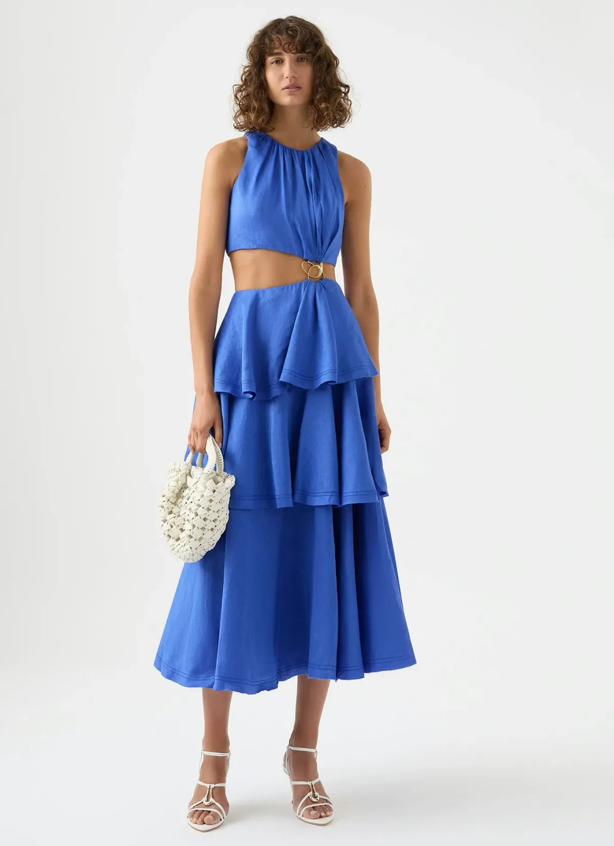 Aje Wave Cut Out Ring Midi Dress Marine Blue Size 8 for rent on The Volte - main image