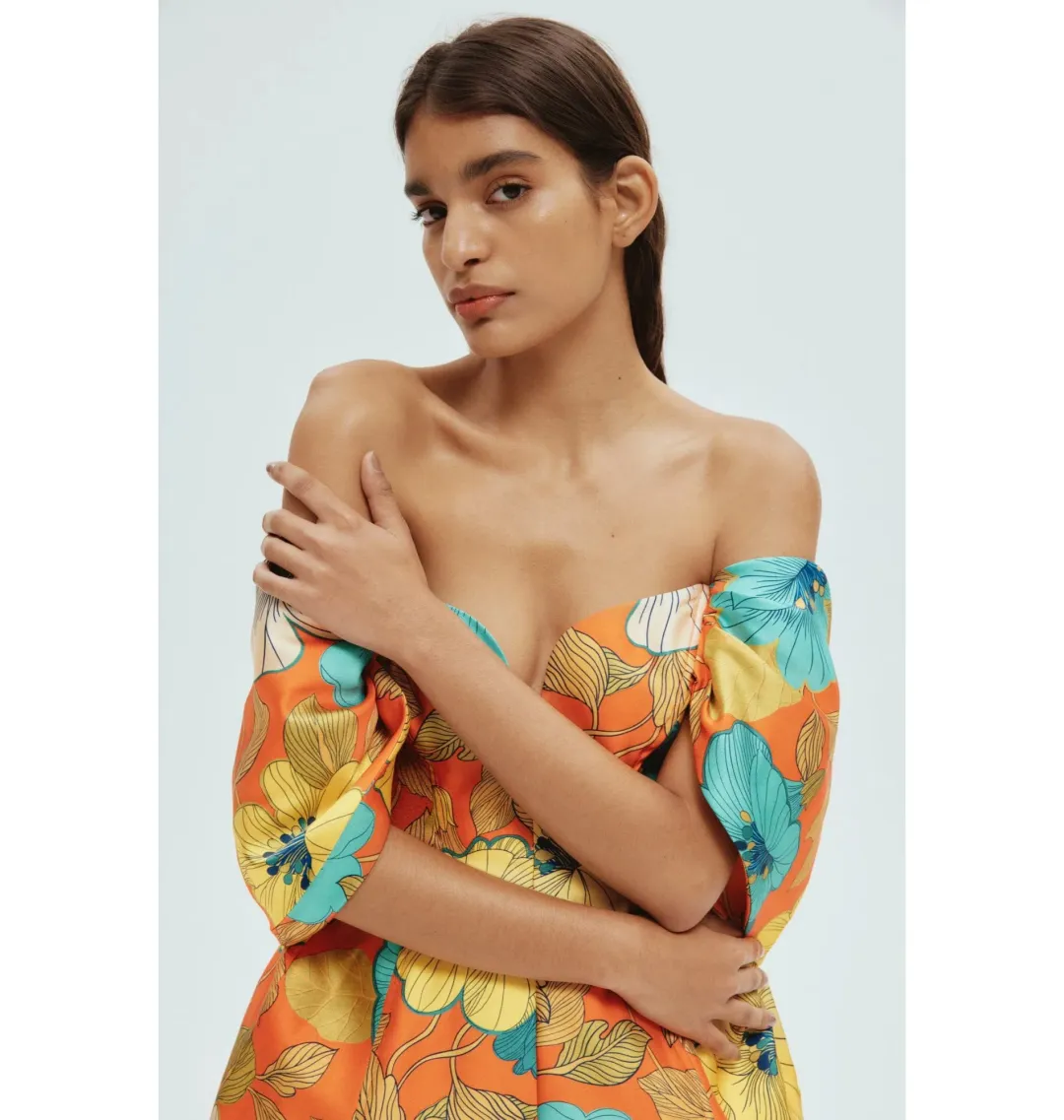 Alemais Piato Sculpt Mini Dress Marigold Multi Floral Size AU 12 for rent on The Volte - main image