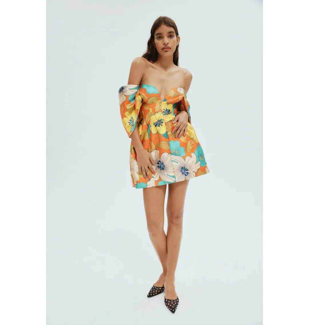 Alemais Piato Sculpt Mini Dress Marigold Multi Floral Size AU 12 for rent on The Volte - main image