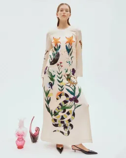 Alemais Zelda Midi Dress Champagne Multi/Print Size AU 16 for rent on The Volte - image 1