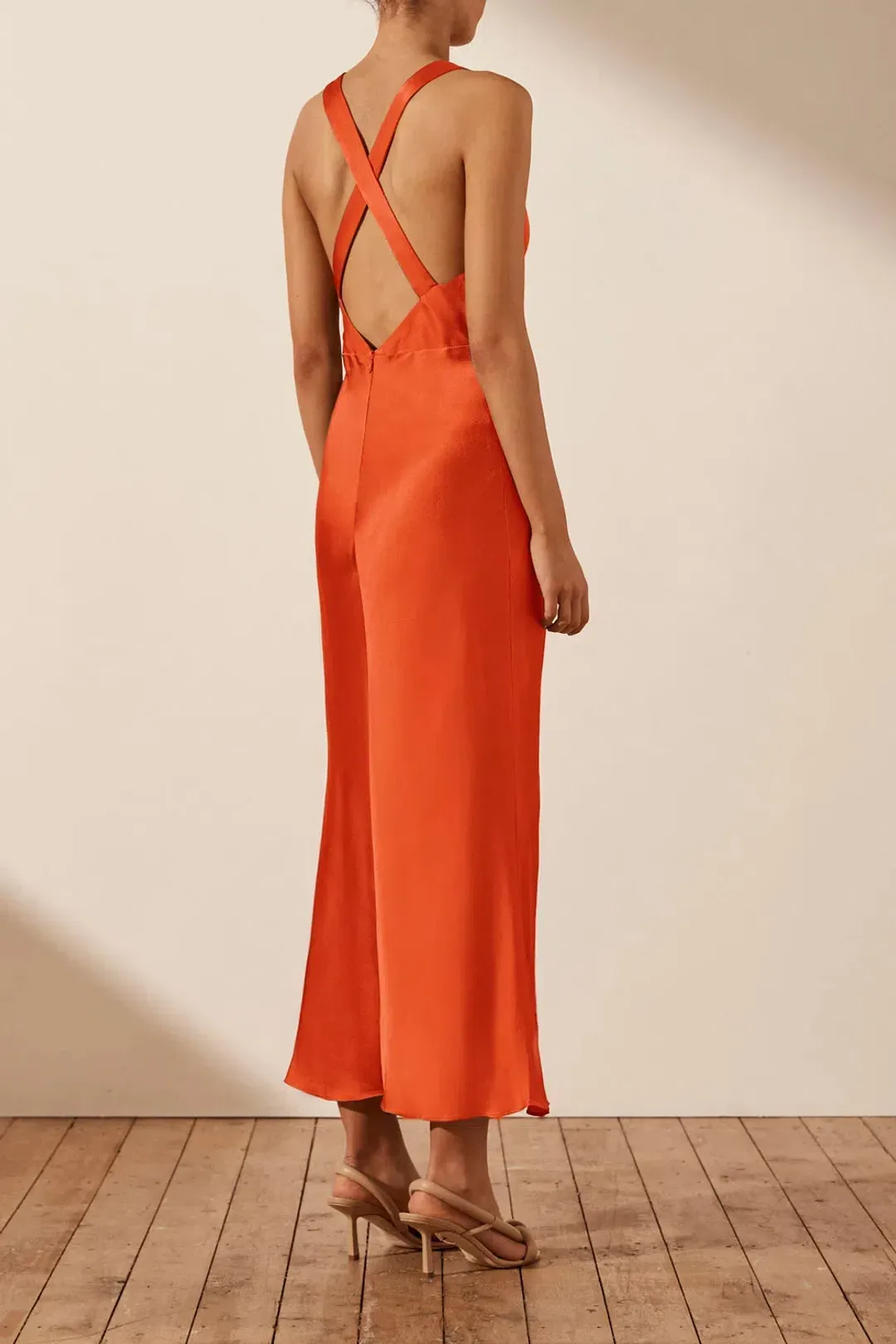 Shona Joy Milo Plunge Cross Back Midi Dress Hibiscus Size 12 for rent on The Volte - main image