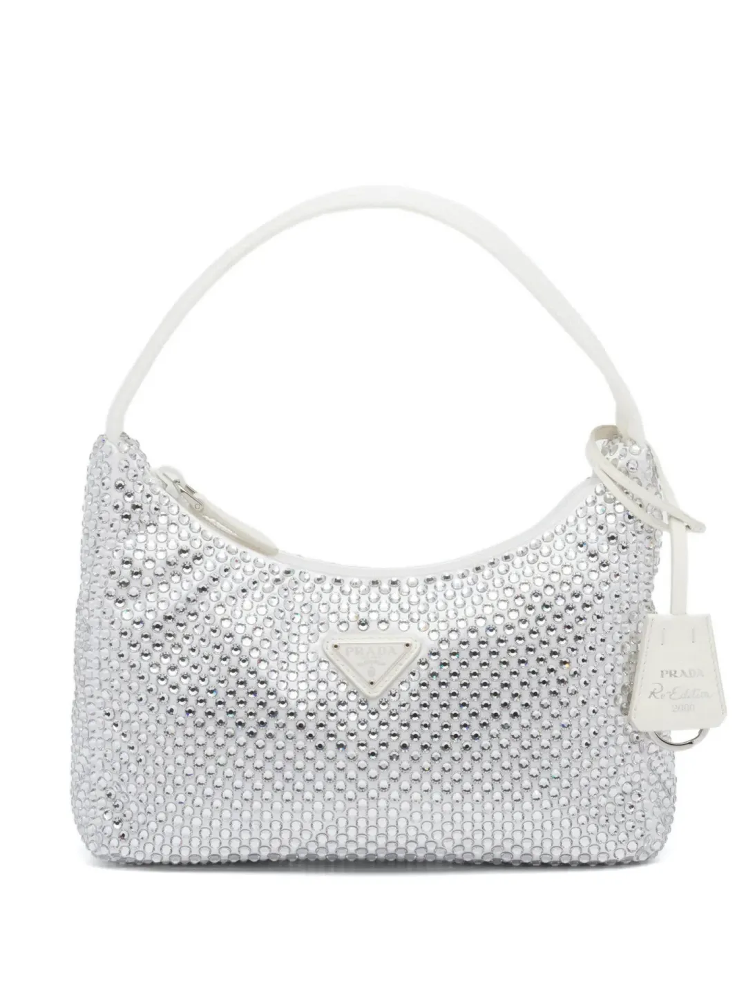 Prada Crystal Satin Mini Hobo Bag White for rent on The Volte - main image