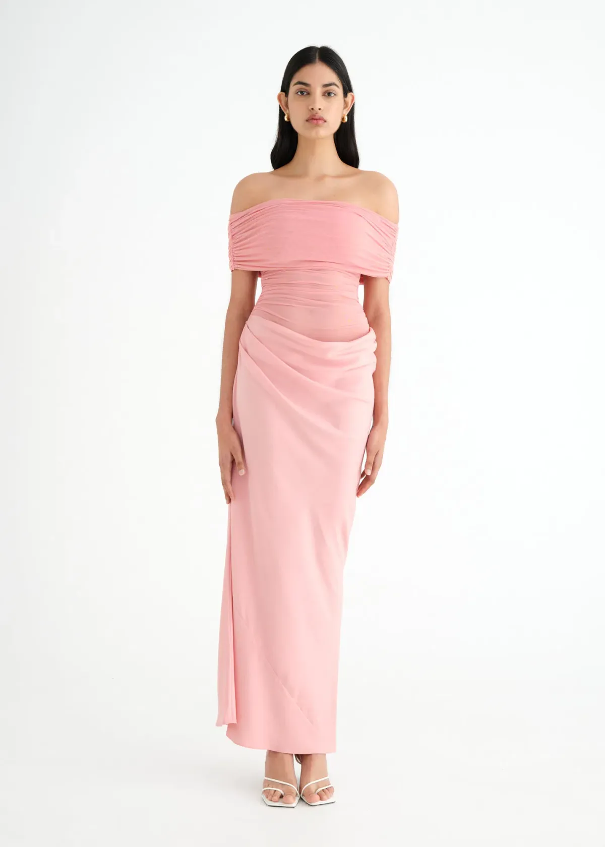 Benni Nico Off the Shoulder Maxi Dress Candyfloss Pink Size AU 6 for rent on The Volte - main image