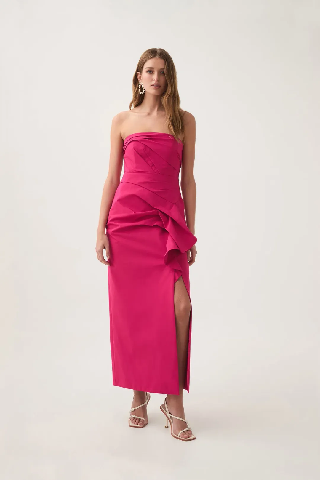 Aje Roma Draped Midi Dress in Magenta Size 10 for rent on The Volte - main image