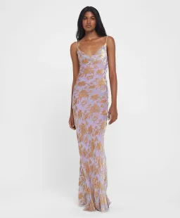 Rat & Boa Athena Silk Devore Floral Cowl Neck Dress in Lavender Size S / AU 8 for rent on The Volte - image 1
