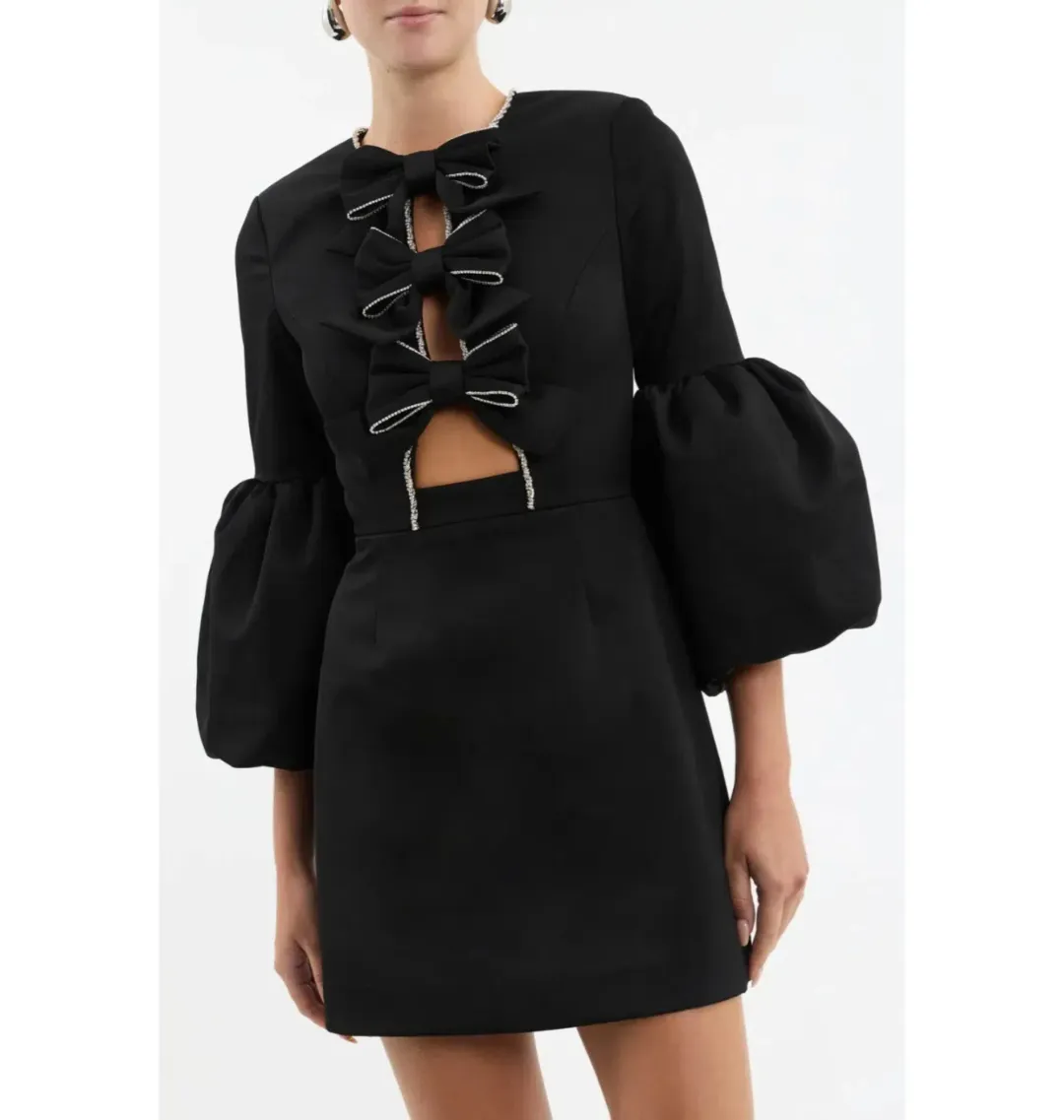 Rebecca Vallance Augustine Bow Mini Dress Black Size AU 12 for rent on The Volte - main image
