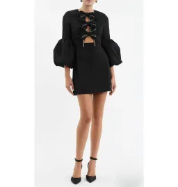 Rebecca Vallance Augustine Bow Mini Dress Black Size AU 16 for rent on The Volte - image 2