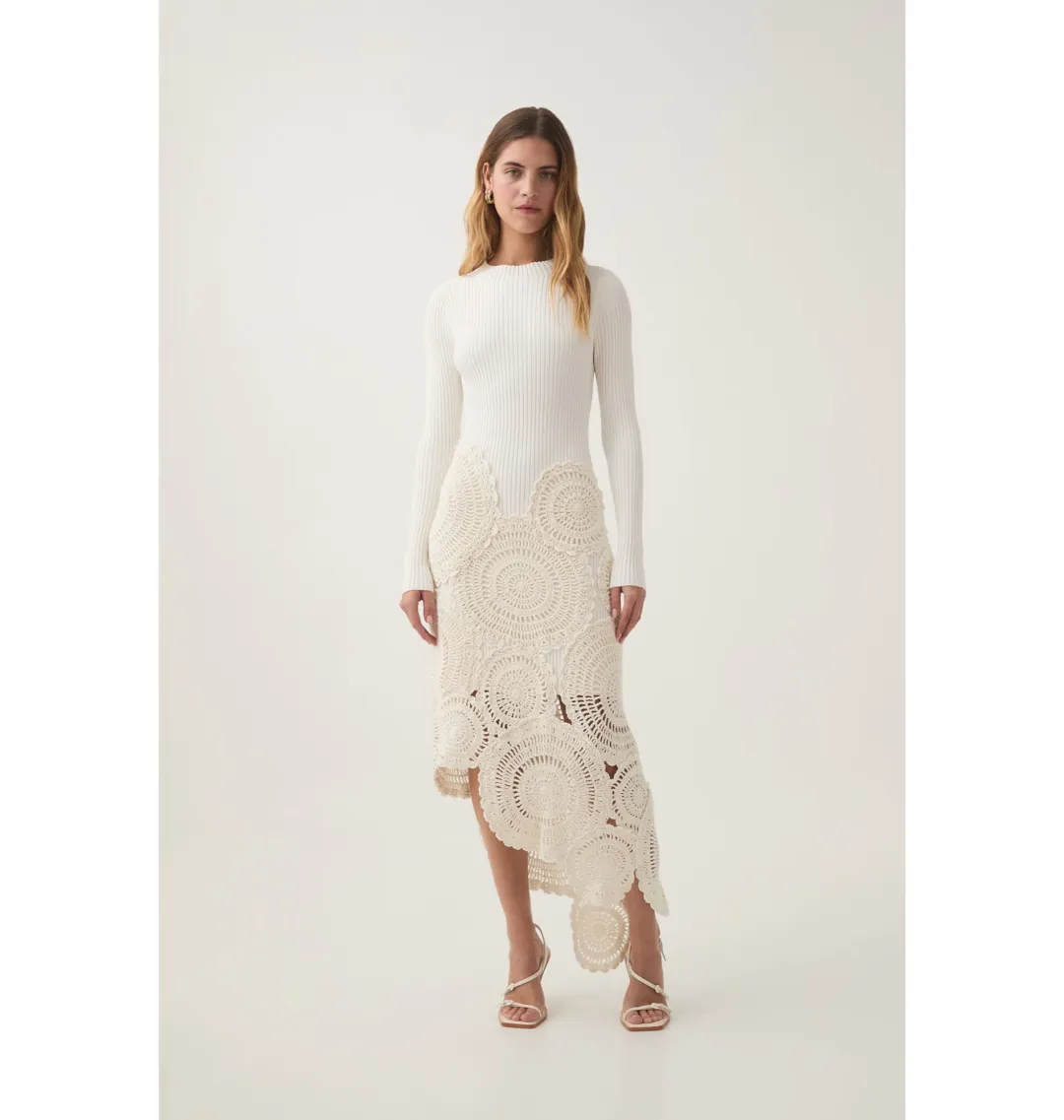 Aje Mosaic Crochet Midi Dress Ivory Size Small / AU 8 for rent on The Volte - main image