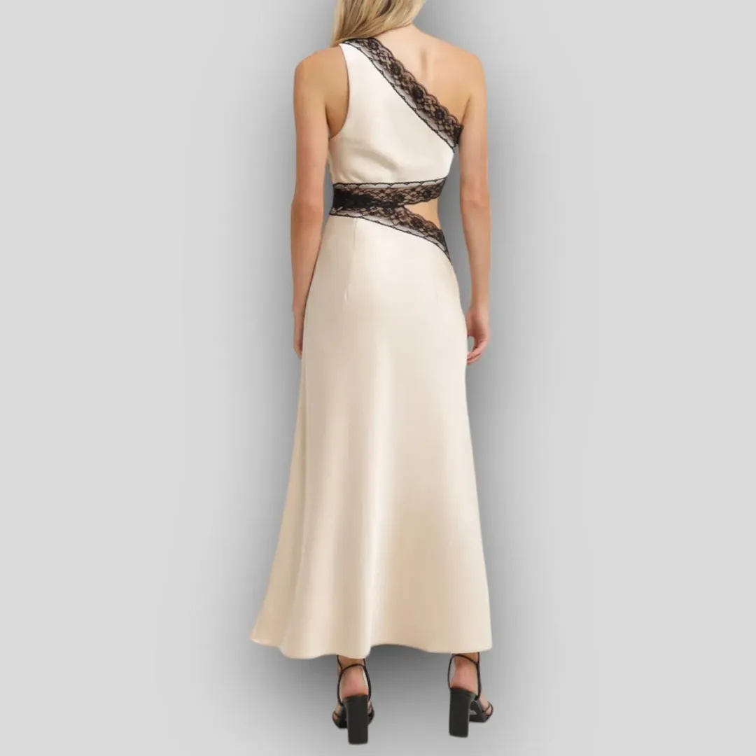 MISHA Jillian Satin Maxi Dress Pink Champagne/Black Size 8 for rent on The Volte - main image