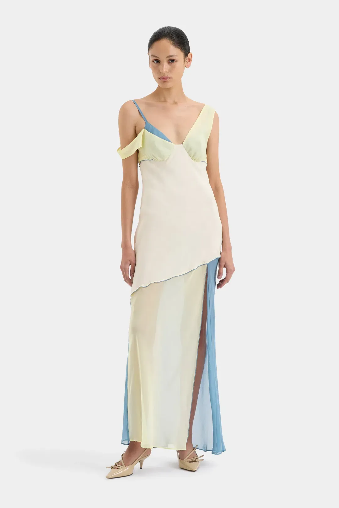 Sir The Label Thames Splice Midi Dress Ecru Multi Size 2 / AU 10  for rent on The Volte - main image