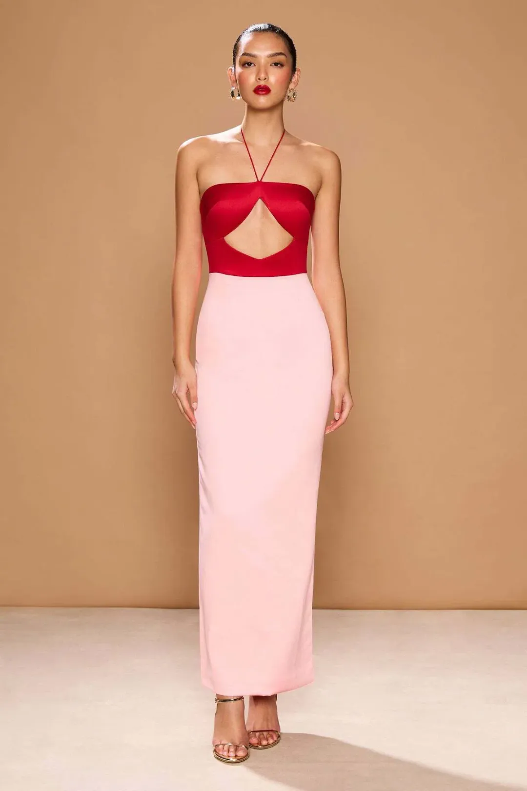 Sonya Moda Siena Spliced Midi Dress Red/Pink Size 10 for rent on The Volte - main image