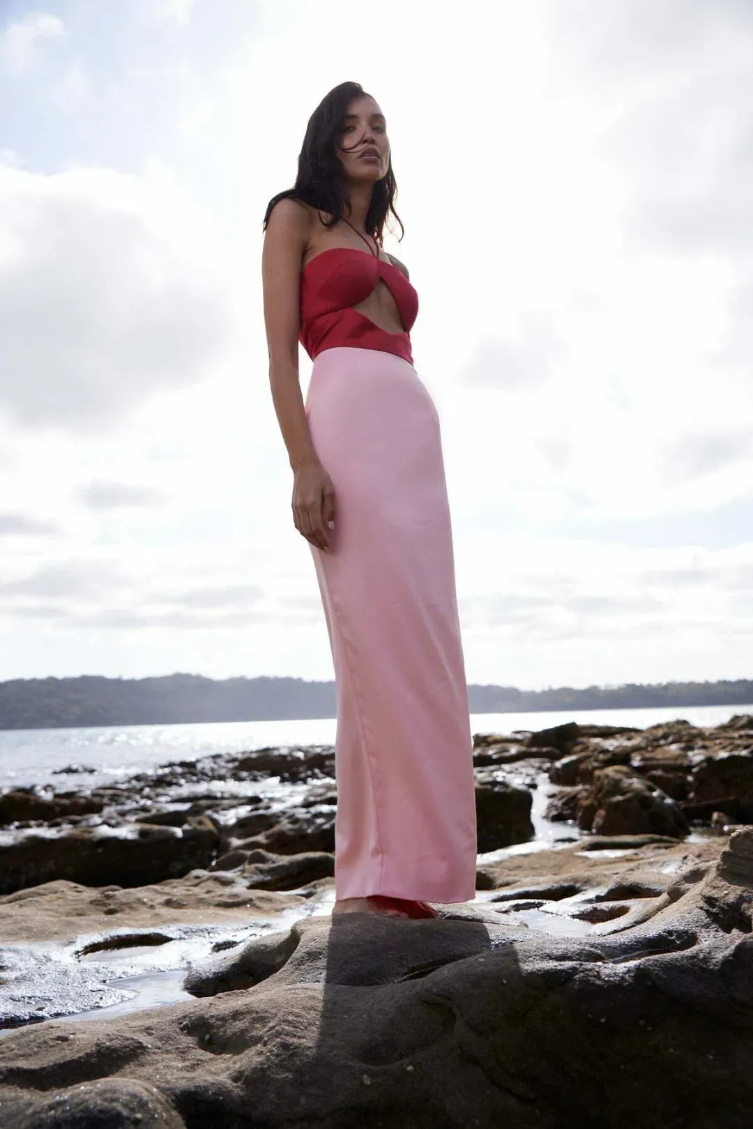 Sonya Moda Siena Spliced Midi Dress Red/Pink Size 10 for rent on The Volte - main image